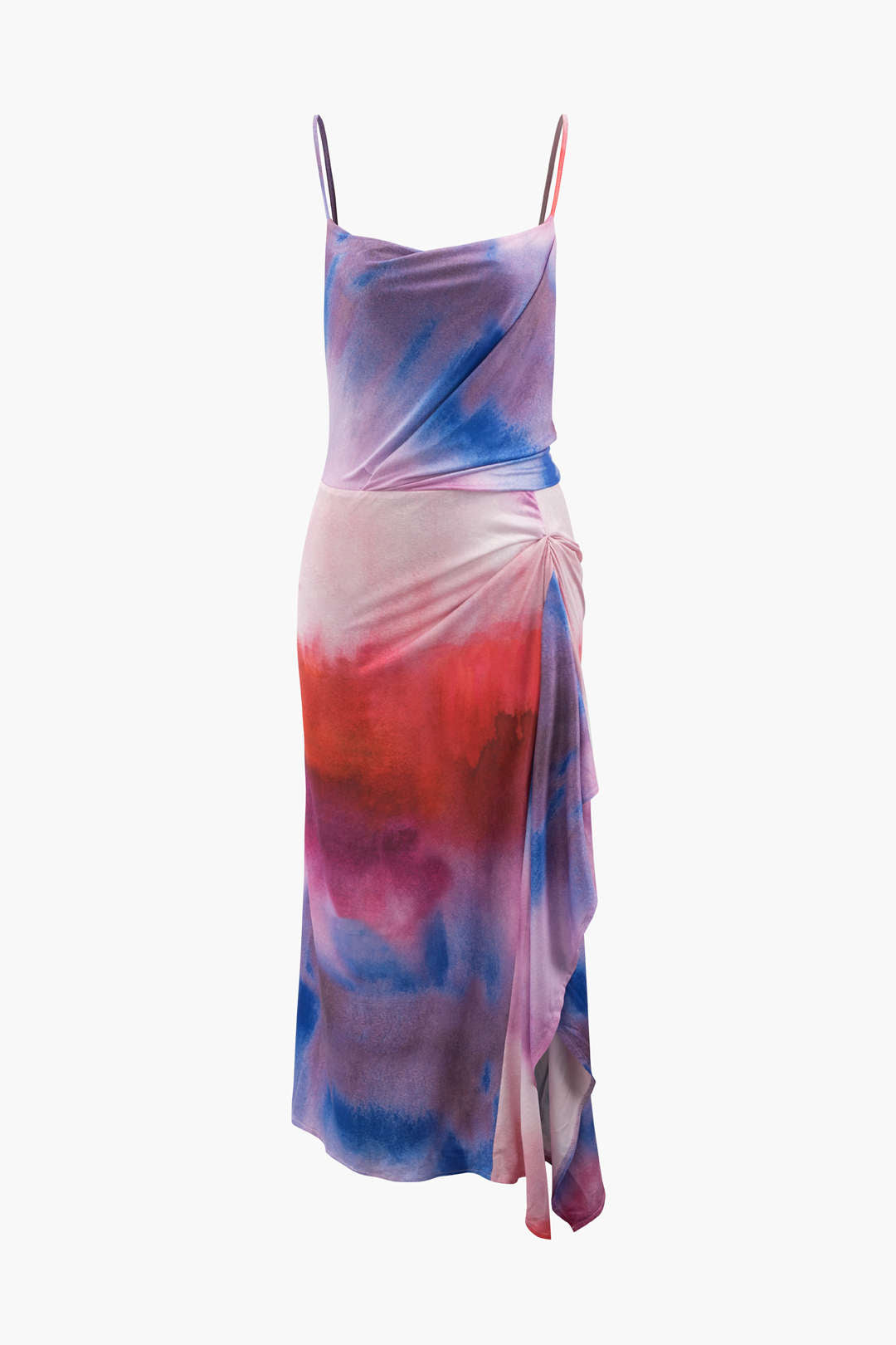 Tie Dye Asymmetric Twist Detail Midi Dress