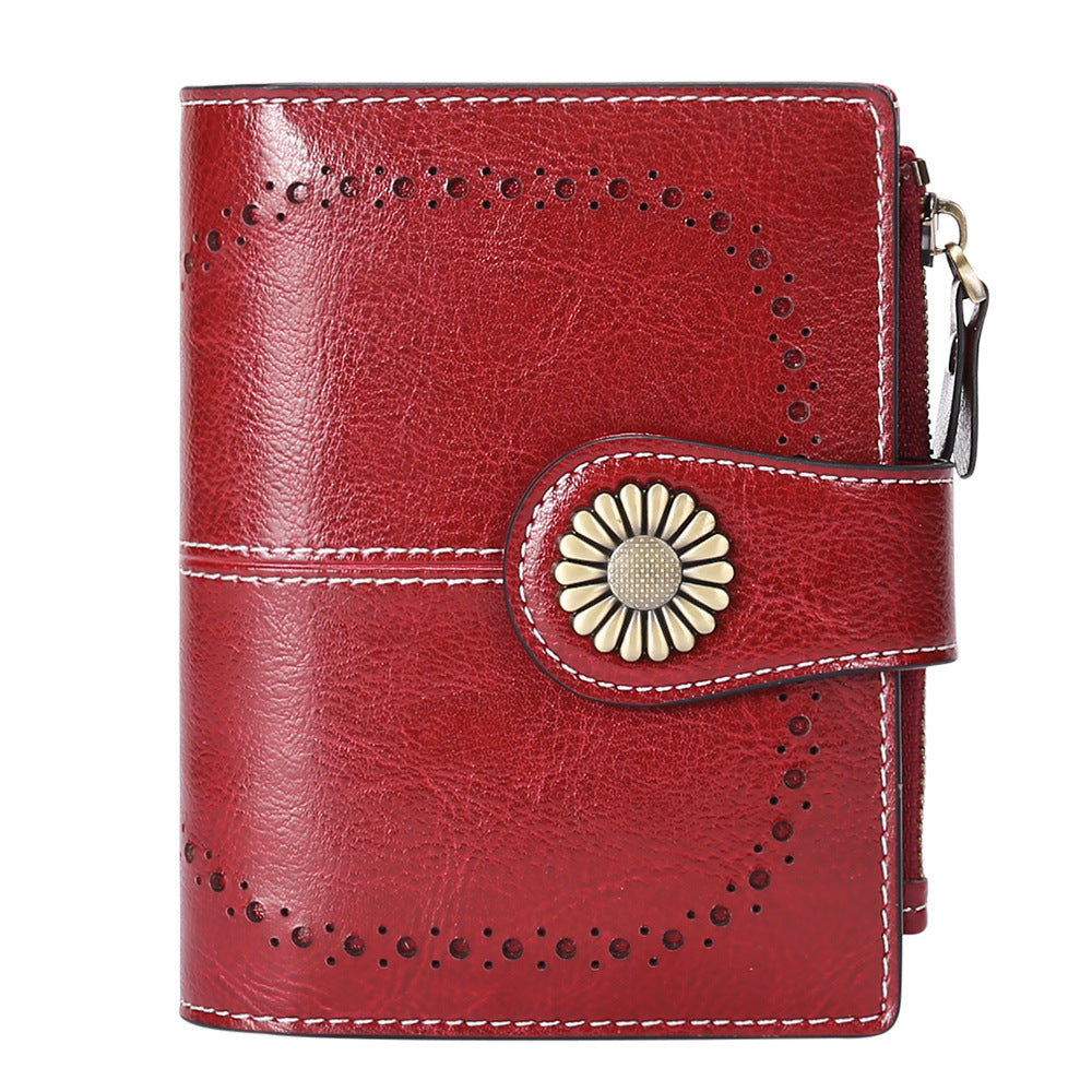 Small Oil Wax Leather  Zipper Card Holder Wallet