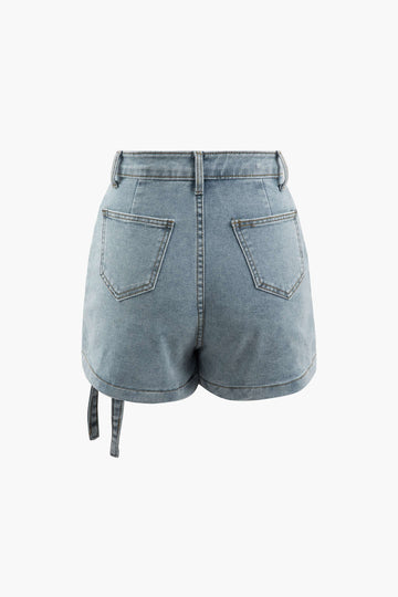 Flap Pocket Denim Wrap Shorts