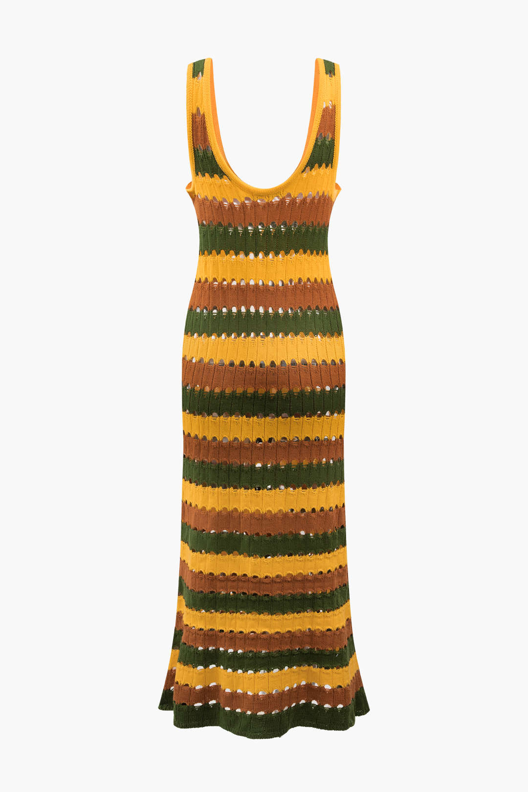 Stripe Knit U-neck Midi Dress