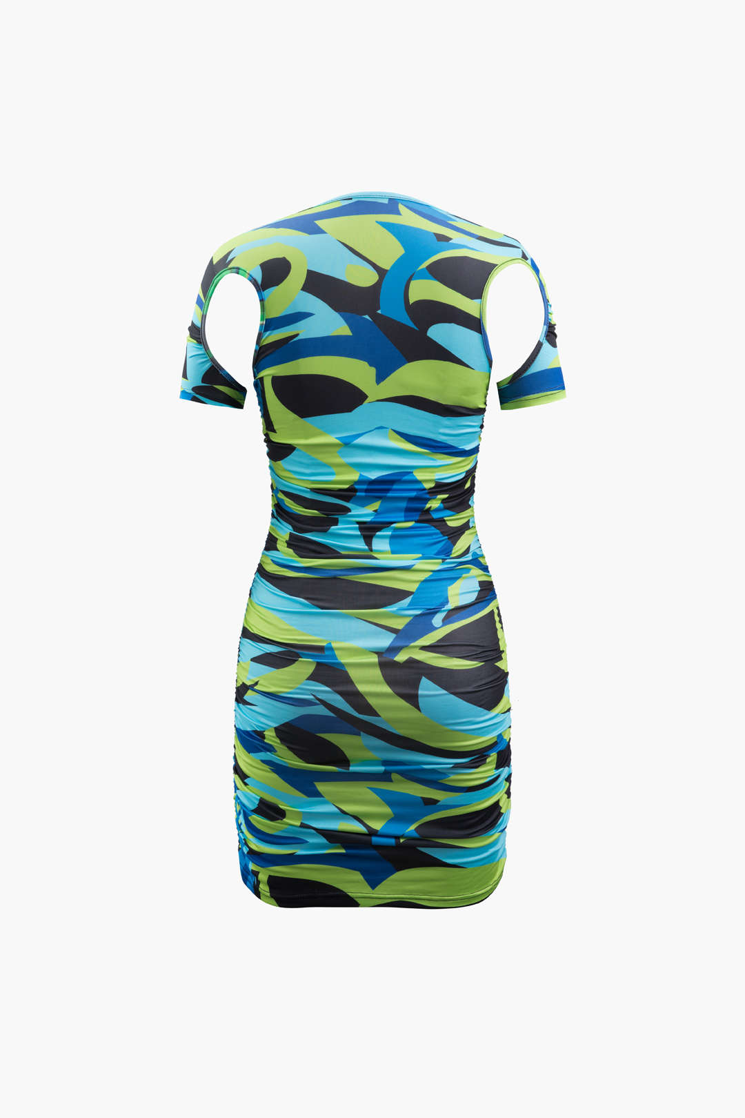 Printed Cut Out Sleeve Ruched Mini Dress