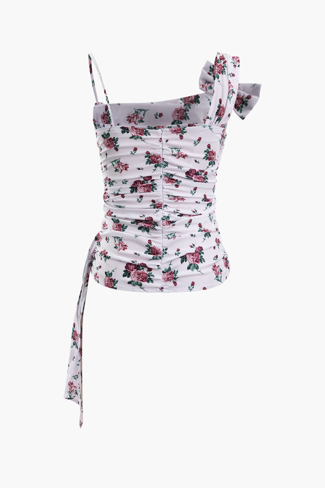 Floral Print Asymmetric Pleated Cami Top