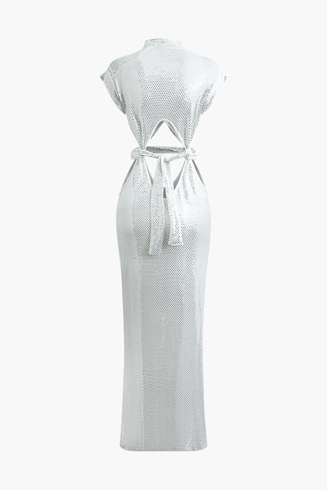 Sequin Mock Neck Waist Cut Out Slit Maxi Dress