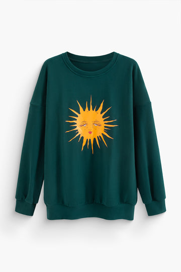 Sun Print Round Neck Sweatshirt