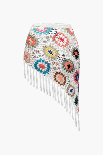 Floral Crochet Halter Cami Top And Asymmetrical Tassel Skirt Set