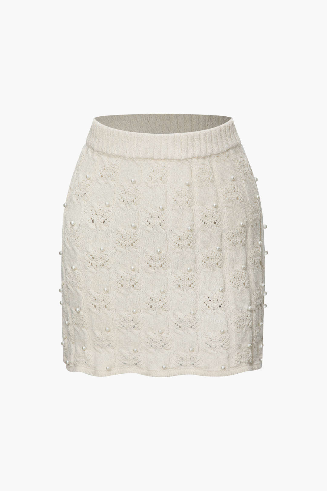 Pearl Embellished Open Knit A-line Mini Skirt