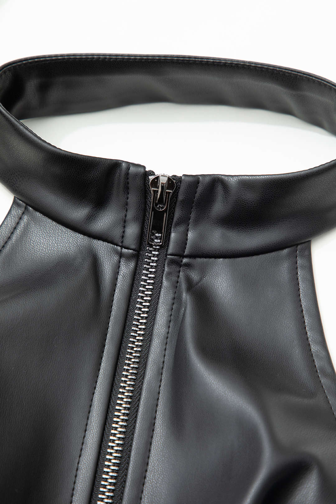 Faux Leather Zip Up Halter Top