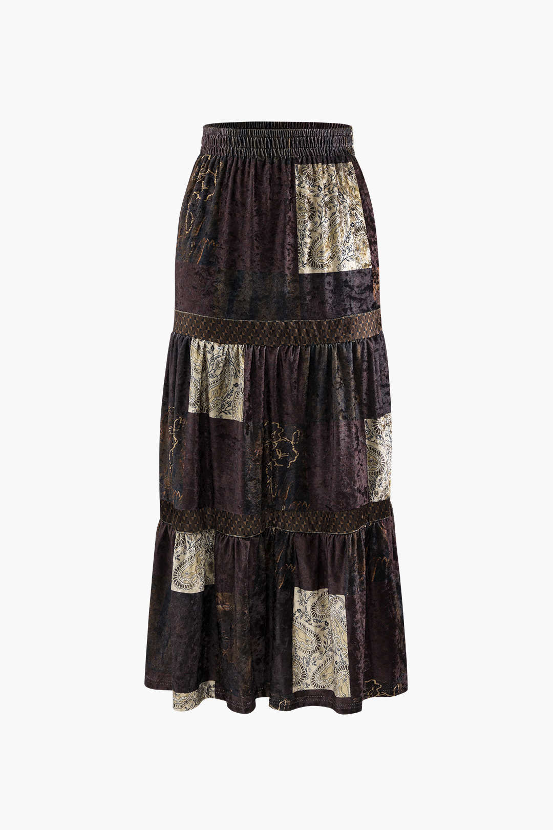 Paisley Print Velvet Midi Skirt