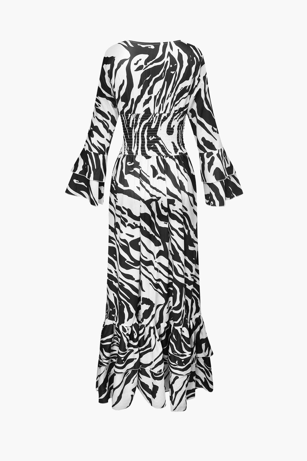 Printed V-neck Smocked Tiered Maxi Dress