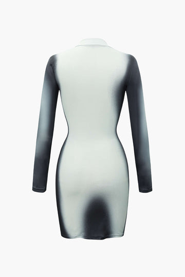 Body Print Turtleneck Long Sleeve Midi Dress