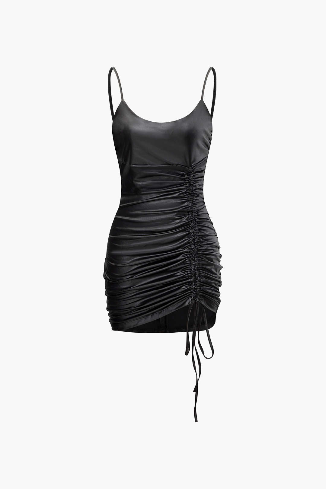 Faux Leather Drawstring Slip Mini Dress