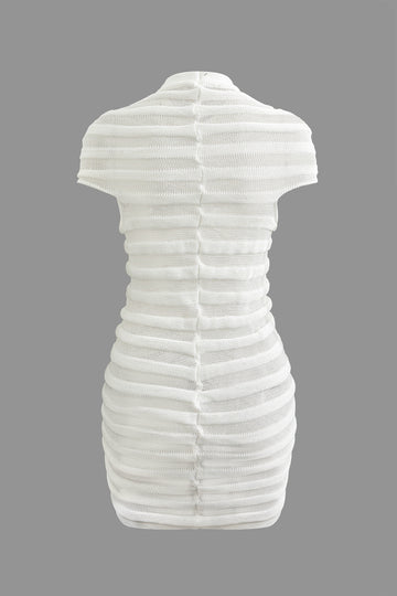 Round Neck Stripe Knit Short Sleeve Midi Dress