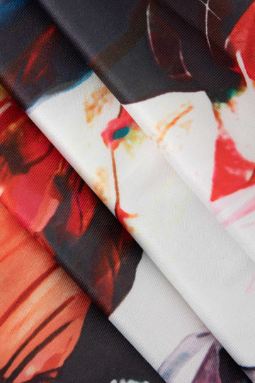 Abstract Print Rose Asymmetric Ruffle Dress