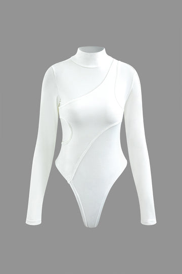 Mock Neck Asymmetric Paneled Cut Out Bodysuit