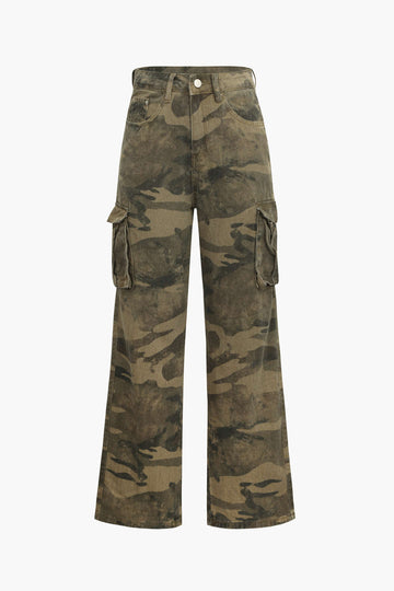 Camouflage Print Straight Leg Cargo Pants