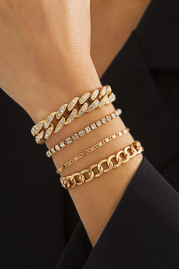 4-pcs Rhinestone & Chain Bracelet Set