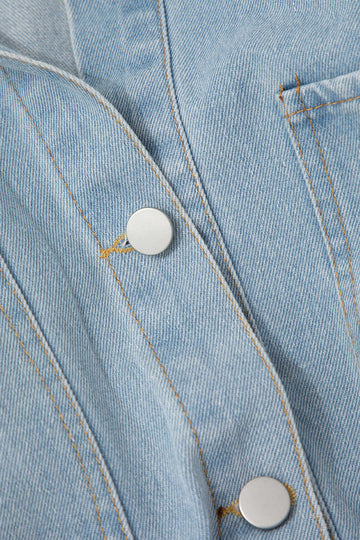 Denim Multi Pocket Button Rolled Cuff Jumpsuit