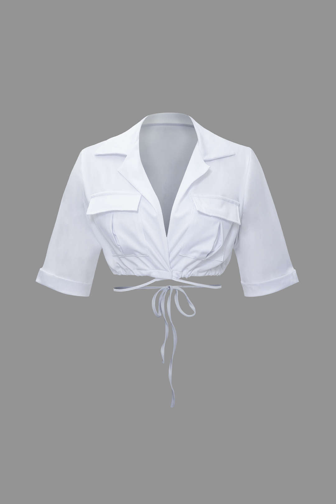 Flap Pocket Tie Back Crop Shirt And Elastic Waist Cargo Mini Skirt Set