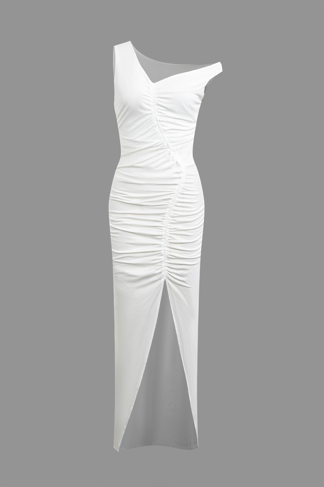 Asymmetrical Sleeveless Ruched Slit Midi Dress