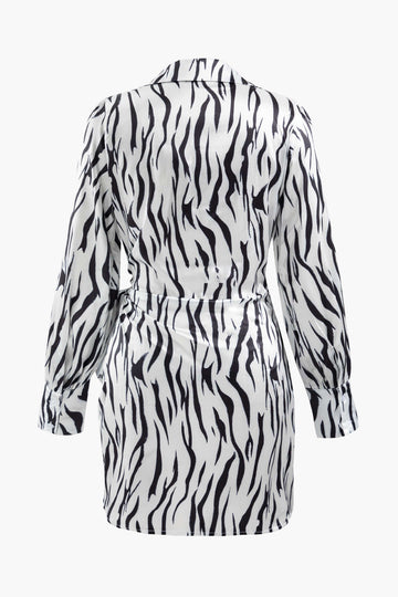 Zebra-stripe Print Long Sleeve Wrap Tie Mini Dress