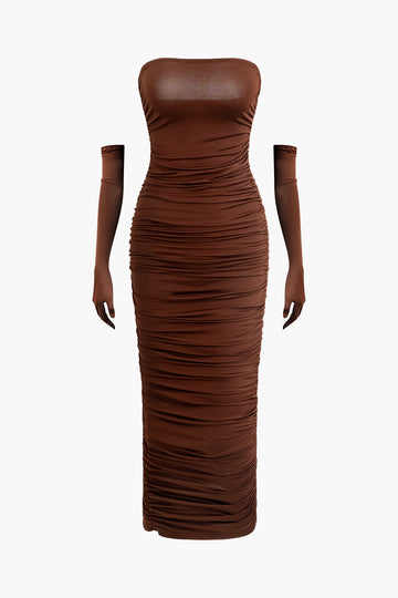 Ruched Strapless Maxi Dress With Glove