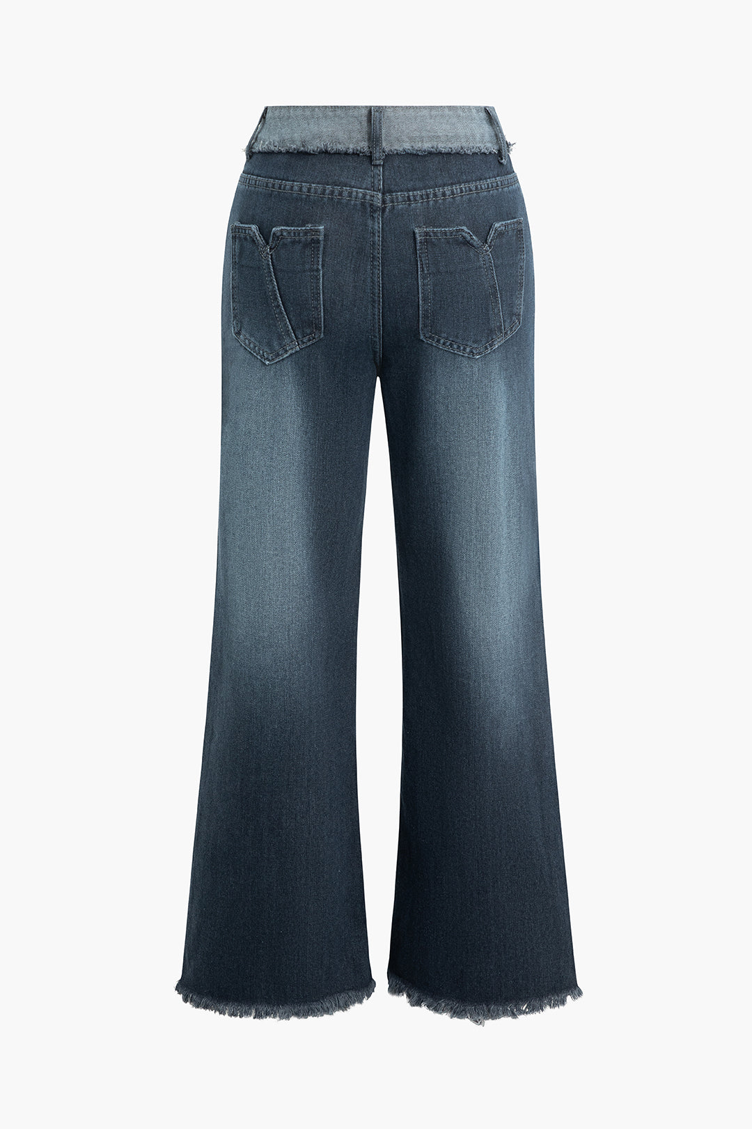 Faded Frayed Detail Wide Leg Jeans
