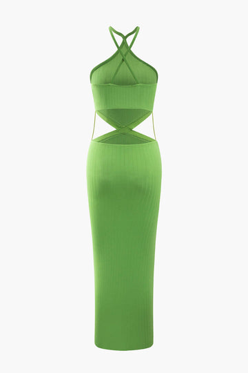 Cross Strap Cut Out Ribbed Maxi Dress