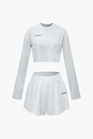 Cami Top And Long Sleeve Crop Top And Track Shorts Set