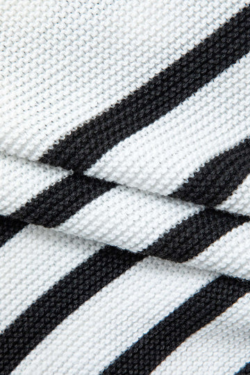 Stripe Round Neck Button Up Knit Cardigan