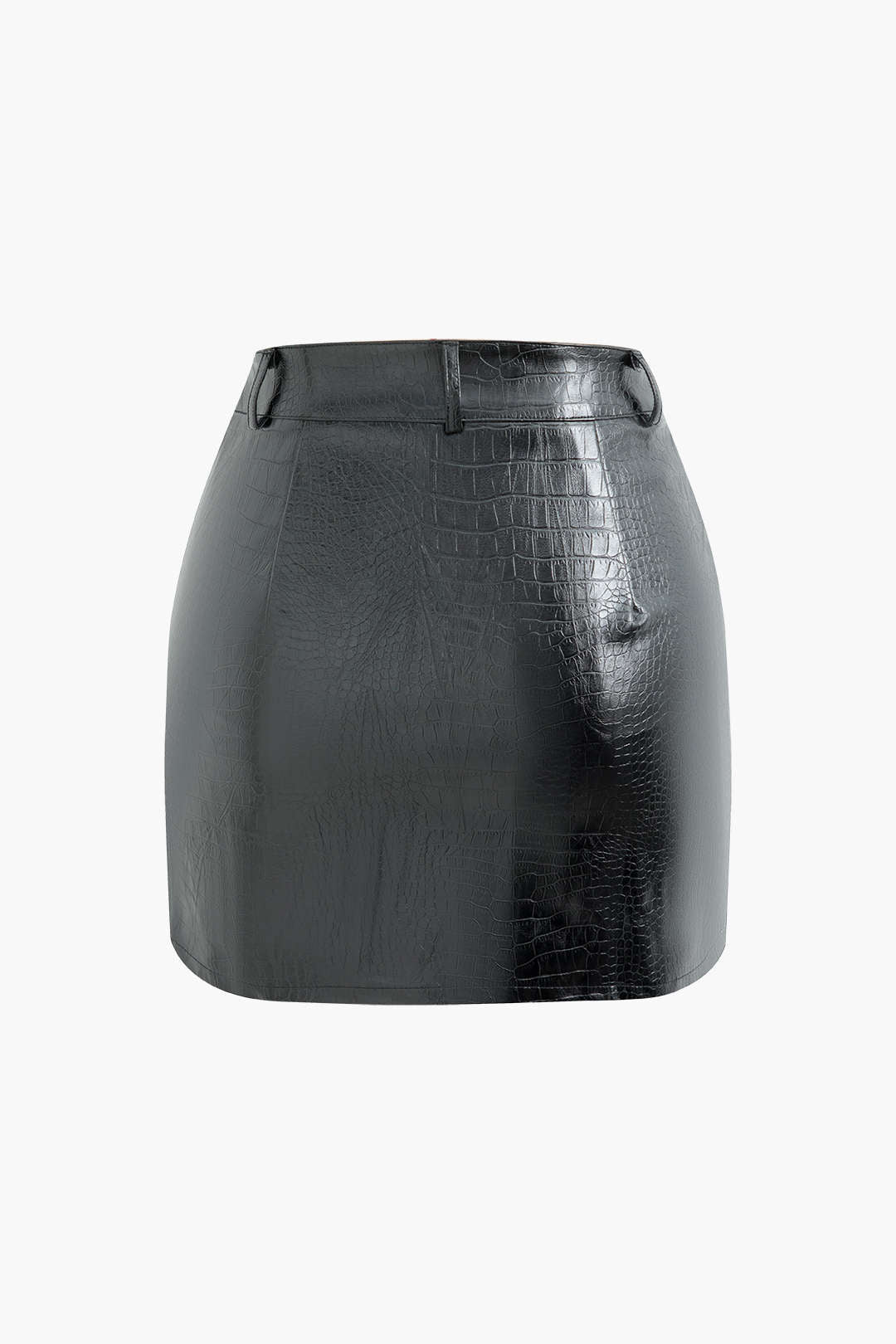 Croc-effect Leather High Waist Split Mini Skirt