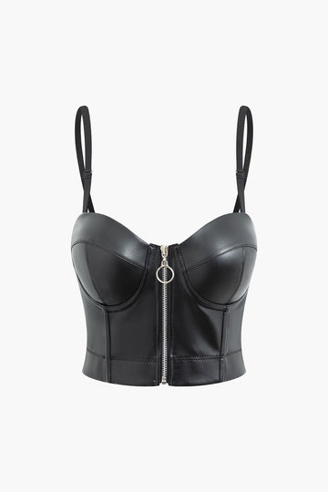Faux Leather Zip Up Bustier Cami Top