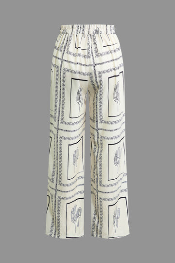 Abstract Print Blouse And High Waist Wide Leg Pants