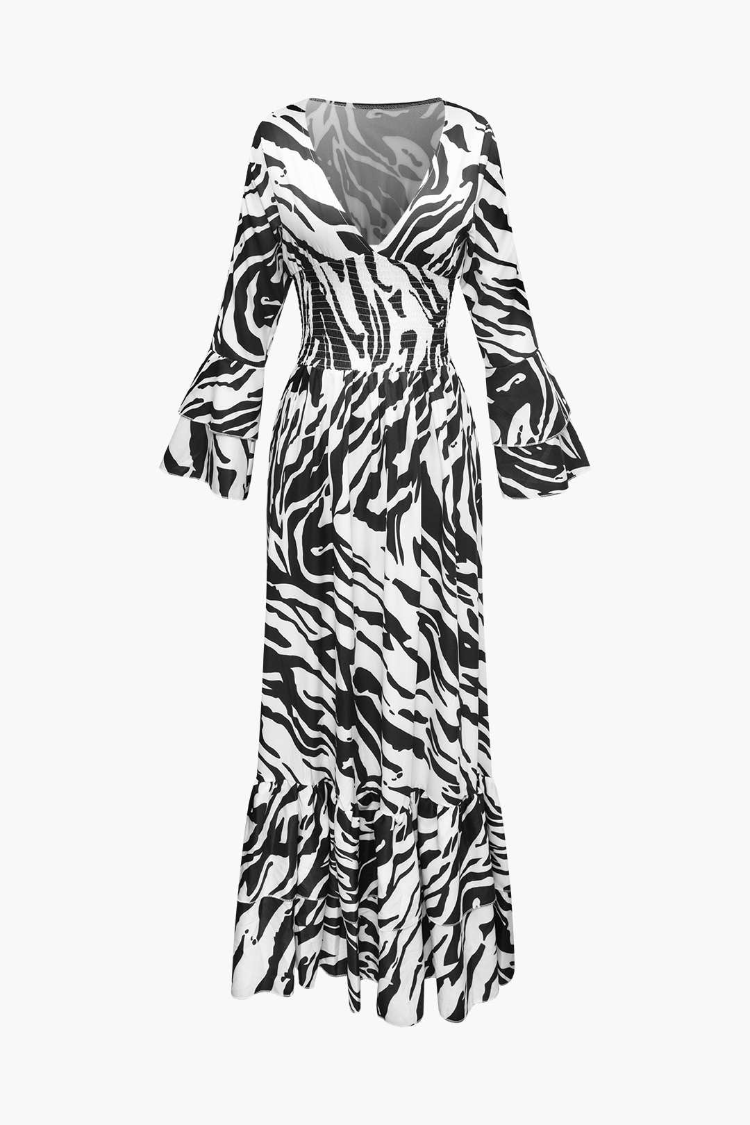 Printed V-neck Smocked Tiered Maxi Dress
