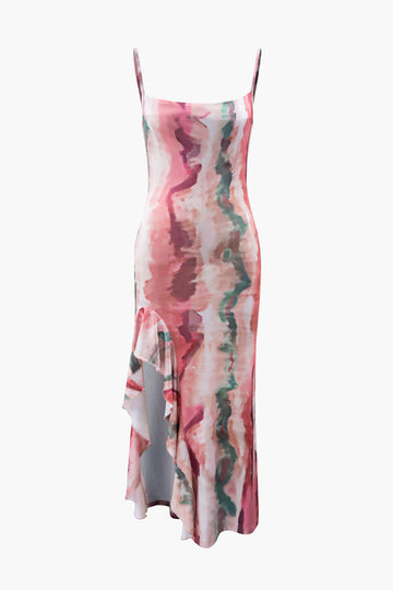 Abstract Print Asymmetric Midi Dress