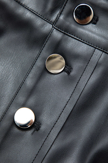 Faux Leather Button Fringe Trim Mini Skirt