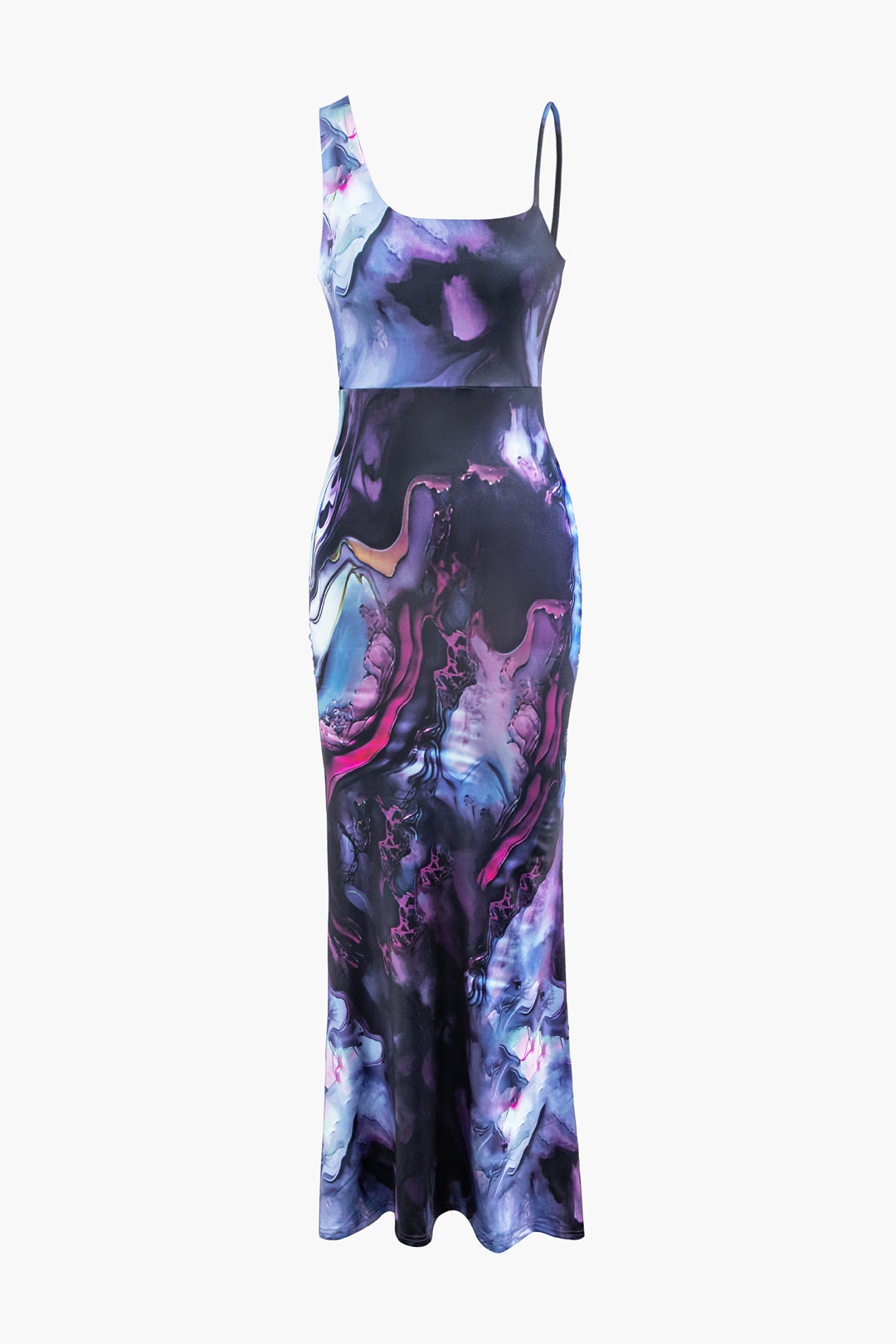 Abstract Print Sleeveless Square Neck Maxi Dress