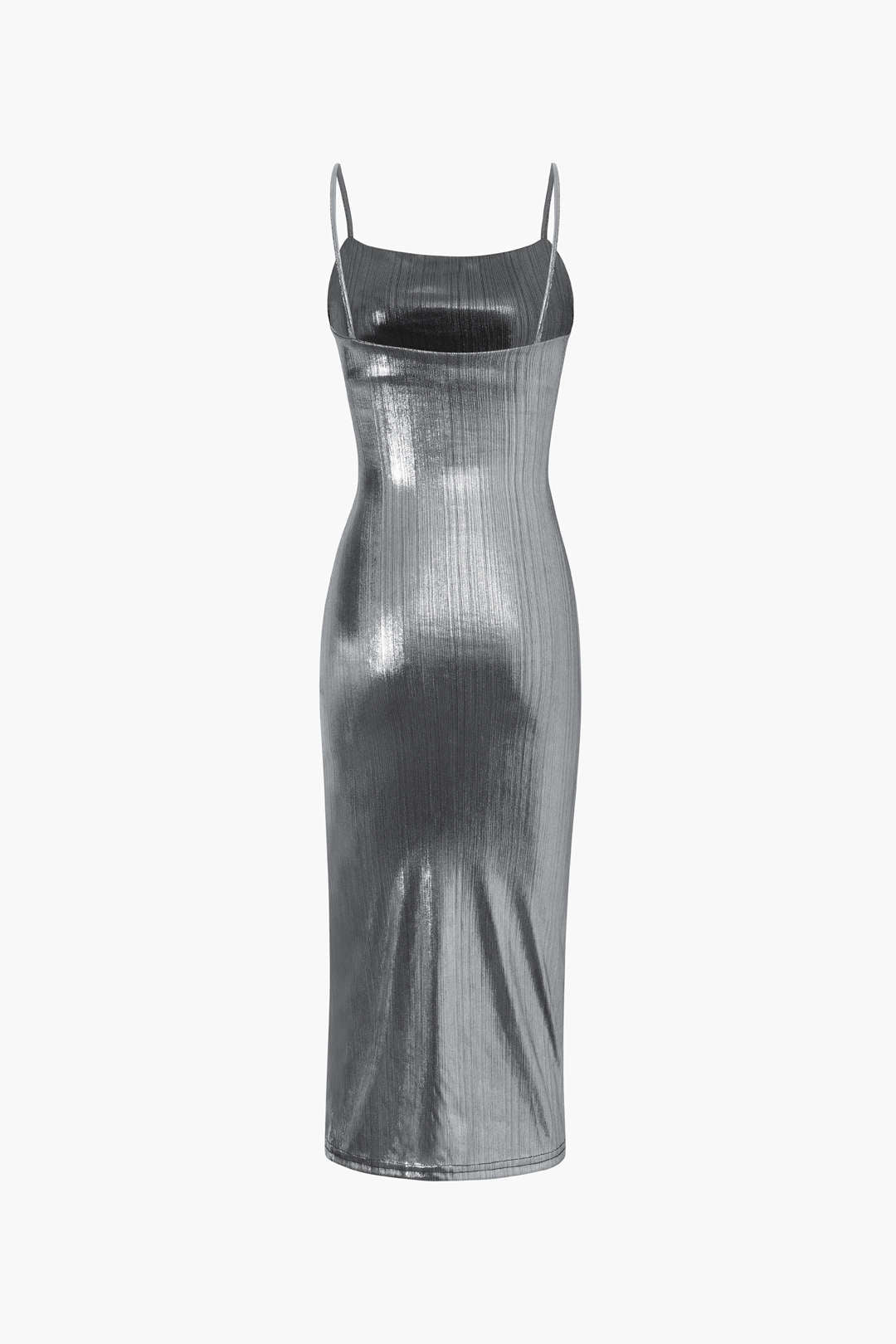 Metallic Ruched Slit Midi Dress
